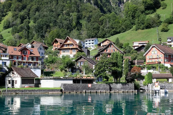 Bauen Szwajcaria Sierpnia 2020 Brzegu Jeziora Lucerna Znajdują Się Domy — Zdjęcie stockowe