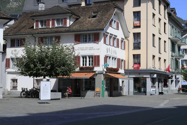 Brunnen Schweiz August 2020 Häuser Der Straße Der Stadt Scheint — Stockfoto