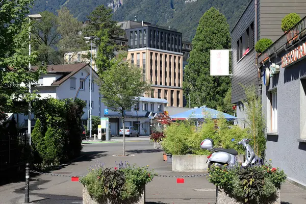 Brunnen Switzerland August 2020 Houses Town Seen Sunny Day Lot — Stock Photo, Image