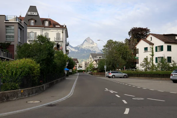 Brunnen Schweiz August 2020 Die Schmale Straße Die Zwischen Den — Stockfoto