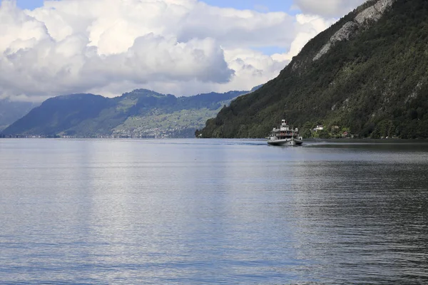 Residential Area Many Buildings Located Slope Hill Edge Lake Lucerne — Stock Photo, Image