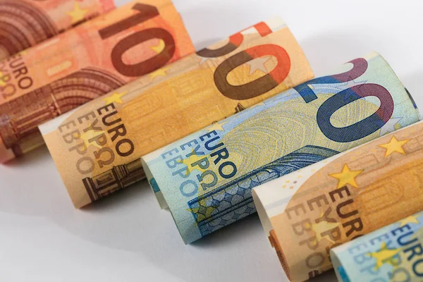 Yuvarlanmış Avro Banknotlarının Görüntüsü Euro Banknotları Kağıttan Değil Dayanıklılıklarını Artırmak — Stok fotoğraf