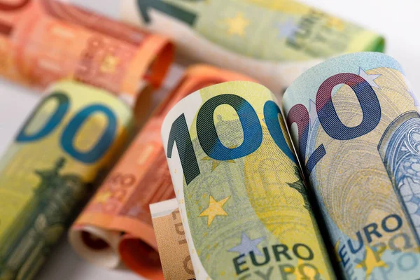 Yuvarlanmış Avro Banknotlarının Görüntüsü Euro Banknotları Kağıttan Değil Dayanıklılıklarını Artırmak — Stok fotoğraf