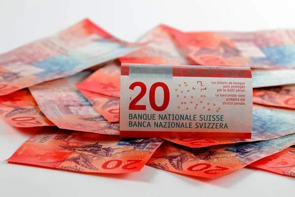 Swiss Money Swiss Franc Banknotes Have Been Rolled Placed Side — Stock Photo, Image