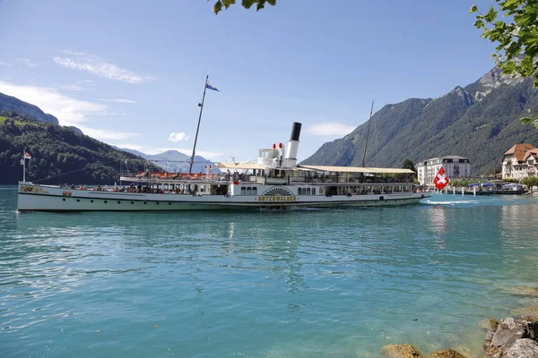 Lago Lucerna Suíça Agosto 2020 Unterwalden Barco Vapor Remo Atravessa — Fotografia de Stock