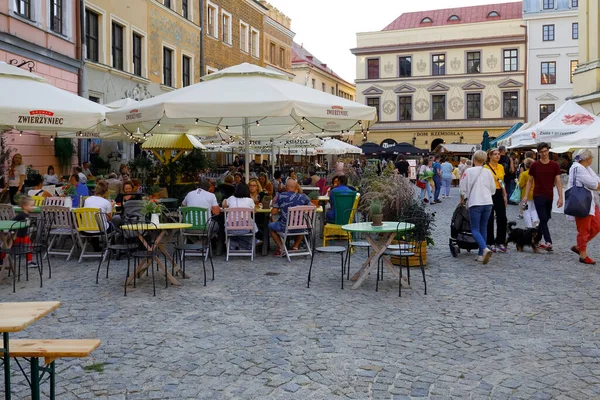 Люблін Польща Вересня 2021 Стародавні Міські Будинки Довколишніми Ресторанами Розташованими — стокове фото
