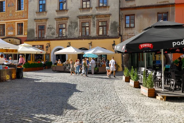 Люблін Польща Вересня 2021 Стародавні Міські Будинки Довколишніми Ресторанами Розташованими — стокове фото