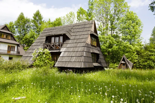 Small wooden building with the sloping roofs — Stok fotoğraf