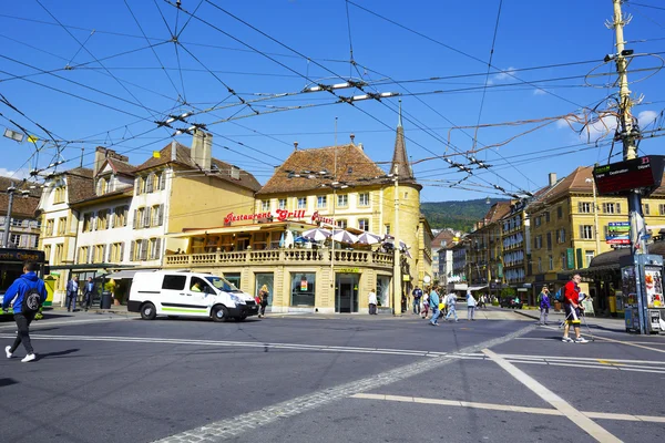 Infrastruktura systému tramvaje na křižovatku — Stock fotografie