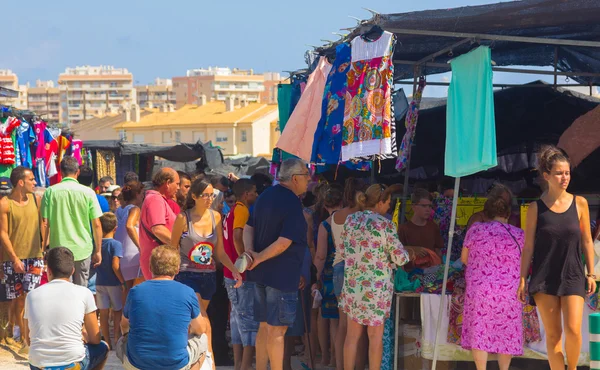 Murcia, Spain August 23, 2014: Market Street typical crowded sum — Stock Photo, Image