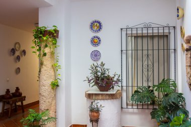 Şehir çiçeklerle dekore edilmiş tipik Endülüs avlusu 