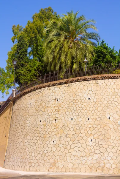 Famous outer wall of the palace of the Alcazaba in Malaga Spain — Stock Photo, Image