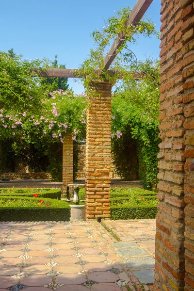 Patios y jardines del famoso Palacio de la Alcazaba en M — Foto de Stock