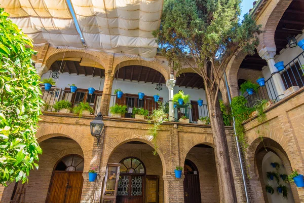 Janelas francesas típicas com grades e flores decorativas no — Fotografia de Stock