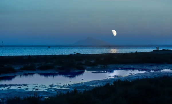 在海边的大月亮的夜晚 — 图库照片