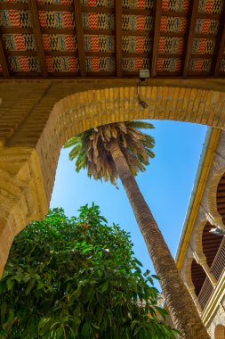 Sütunlar ve kemerler ünlü caminin iç avlu 