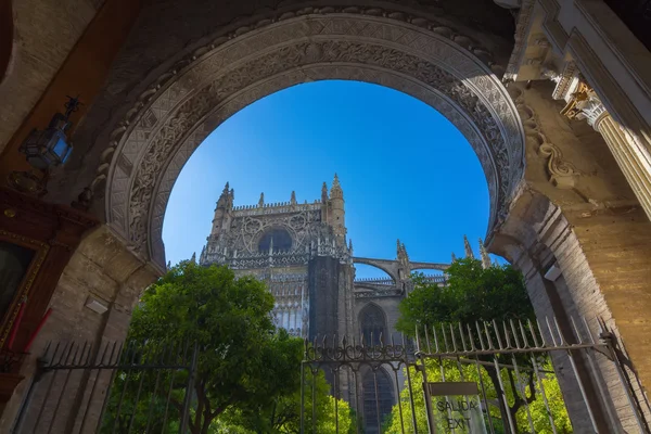 Indrukwekkende ingang naar de kathedraal van La Giralda in Sevilla, S — Stockfoto