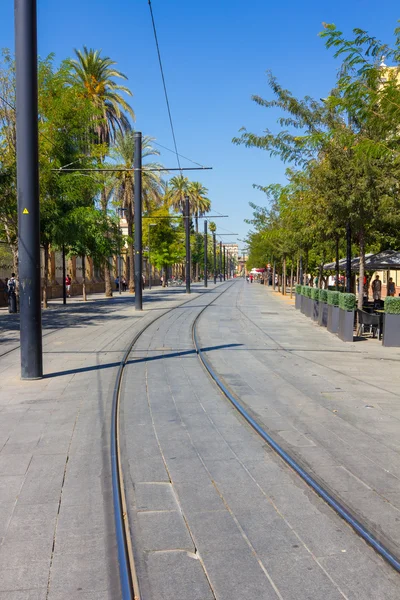 Carris de eléctrico na cidade de Sevilha, Espanha — Fotografia de Stock