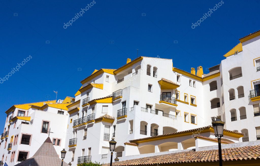 Pretty typical white houses Puerto Banus, Malaga spain