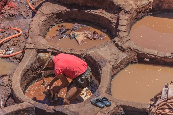 Trabajadores de curtiduría en Fez Marruecos — Foto de Stock