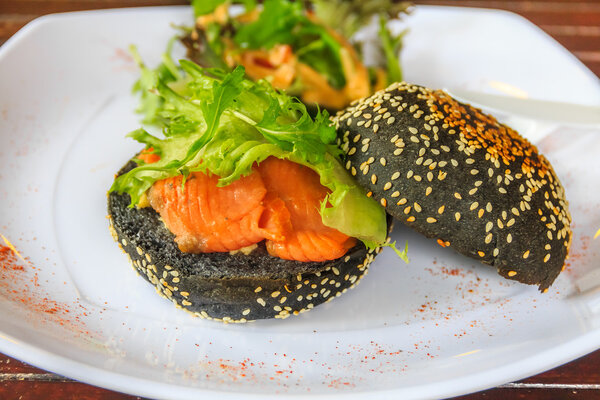 Salmon and egg sandwich