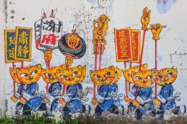 Penang duvar resimleri kedi ve insanlar