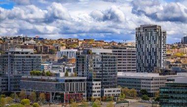 Seattle şehir merkezinin gündüz manzarası modern gökdelenler, Pasifik Kuzeybatı, Washington