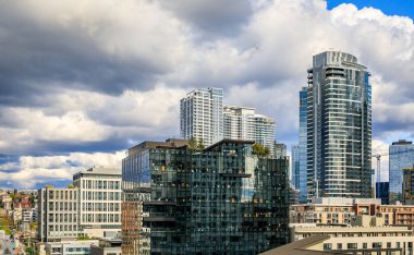 Seattle şehir merkezinin gündüz manzarası modern gökdelenler, Pasifik Kuzeybatı, Washington