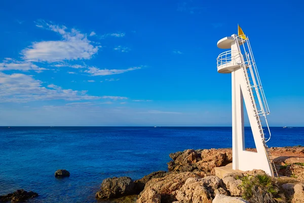 Denia Las Rotas Trampoli beach and tower Spain — Stock Photo, Image