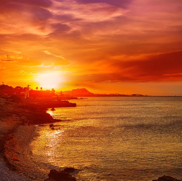 Denia zonsondergang las Rotas in Middellandse Zee Spanje — Stockfoto