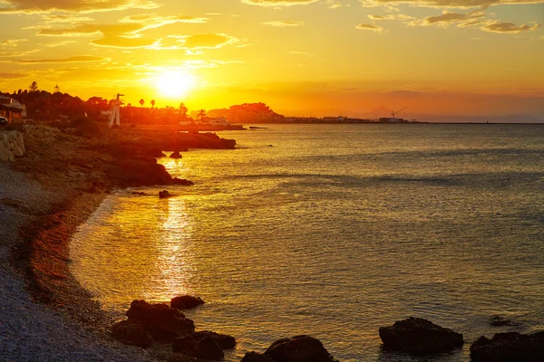 Denia zonsondergang las Rotas in Middellandse Zee Spanje — Stockfoto