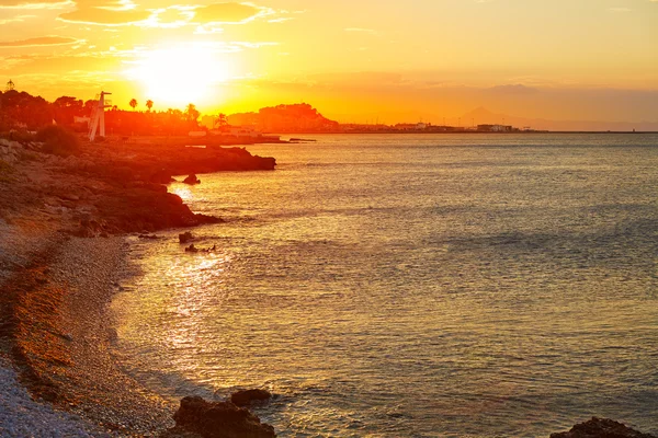 Denia zonsondergang las Rotas in Middellandse Zee Spanje — Stockfoto