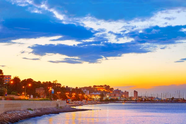 Denia sunset las Rotas i Middelhavets Spania – stockfoto