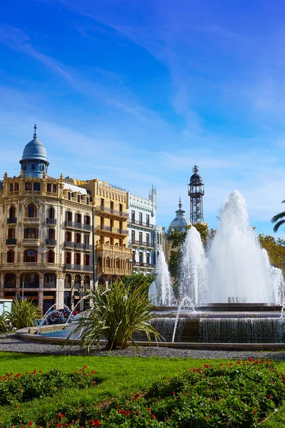 Valencia città Piazza Ayuntamiento Fontana Plaza — Foto Stock