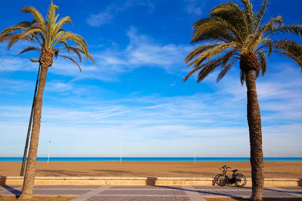 Valencia La Malvarrosa palmeras playa España —  Fotos de Stock