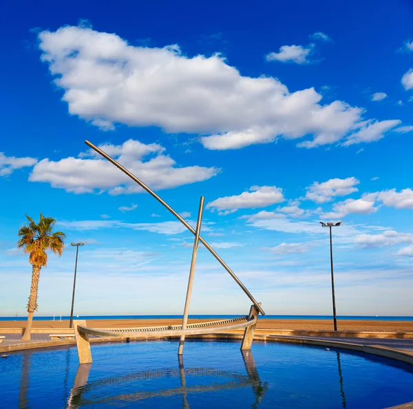 Valencia La Malvarrosa lodi socha fontána — Stock fotografie