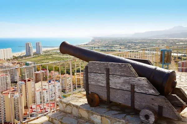 Cullera Cannon in the Castle top with aerial skyline — Stock Photo, Image