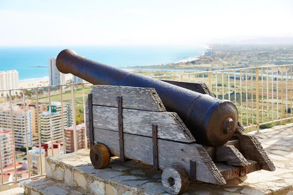 Cullera Cannon w górze zamek z lotu ptaka panoramę — Zdjęcie stockowe