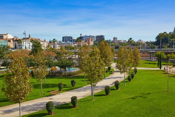 Valencia Turia river park och skyline — Stockfoto