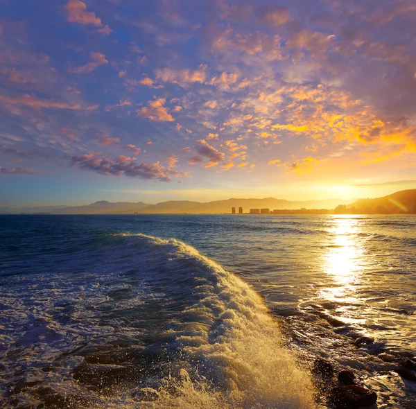 Cullera Playa los Olivos strand solnedgång i Valencia — Stockfoto