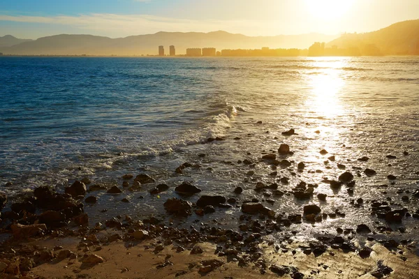 Cullera Playa los Olivos puesta de sol en la playa de Valencia — Foto de Stock