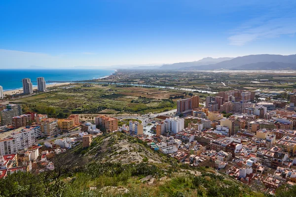 Antena z panoramę miasteczka Valencia plaża Cullera — Zdjęcie stockowe