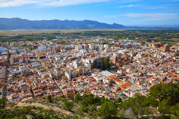 Cullera plajă aeriană cu orizontul satului Valencia — Fotografie, imagine de stoc