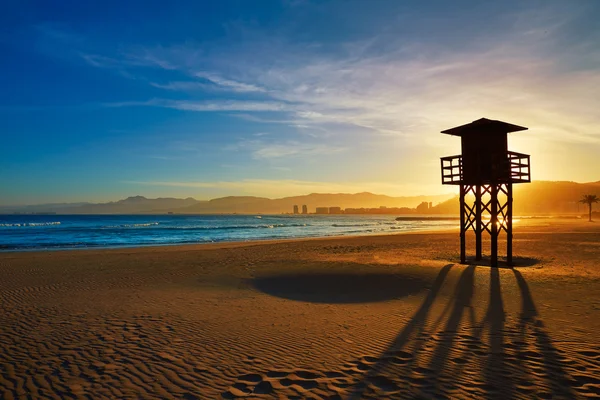 Cullera Playa los Olivos puesta de sol en la playa de Valencia — Foto de Stock