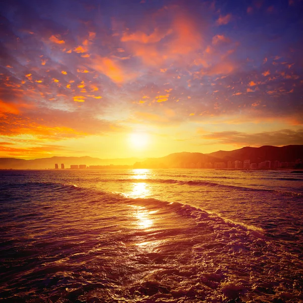 Cullera Playa los Olivos strand zonsondergang in Valencia — Stockfoto