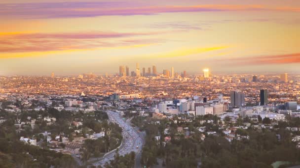 Downtown LA night Los Angeles sunset skyline Califórnia — Vídeo de Stock