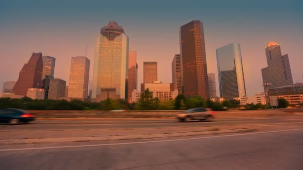 Houston Texas ABD trafik ile şehir manzarası — Stok video