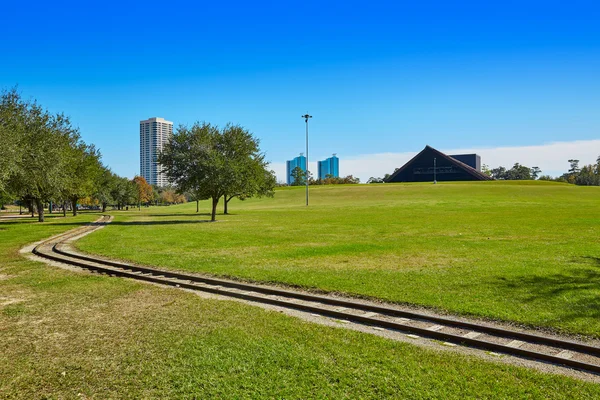 Houston Hermann park railway and Miller Theatre — Stock Photo, Image