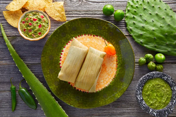 Mexická Tamale tamales kukuřičné listí — Stock fotografie