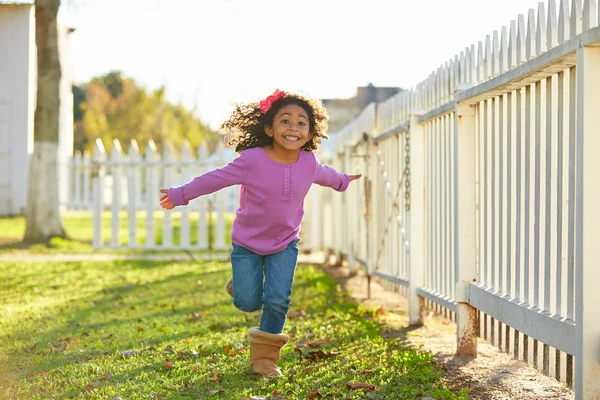 Kid girl toddler playing running in park outdoor — Stock Photo, Image